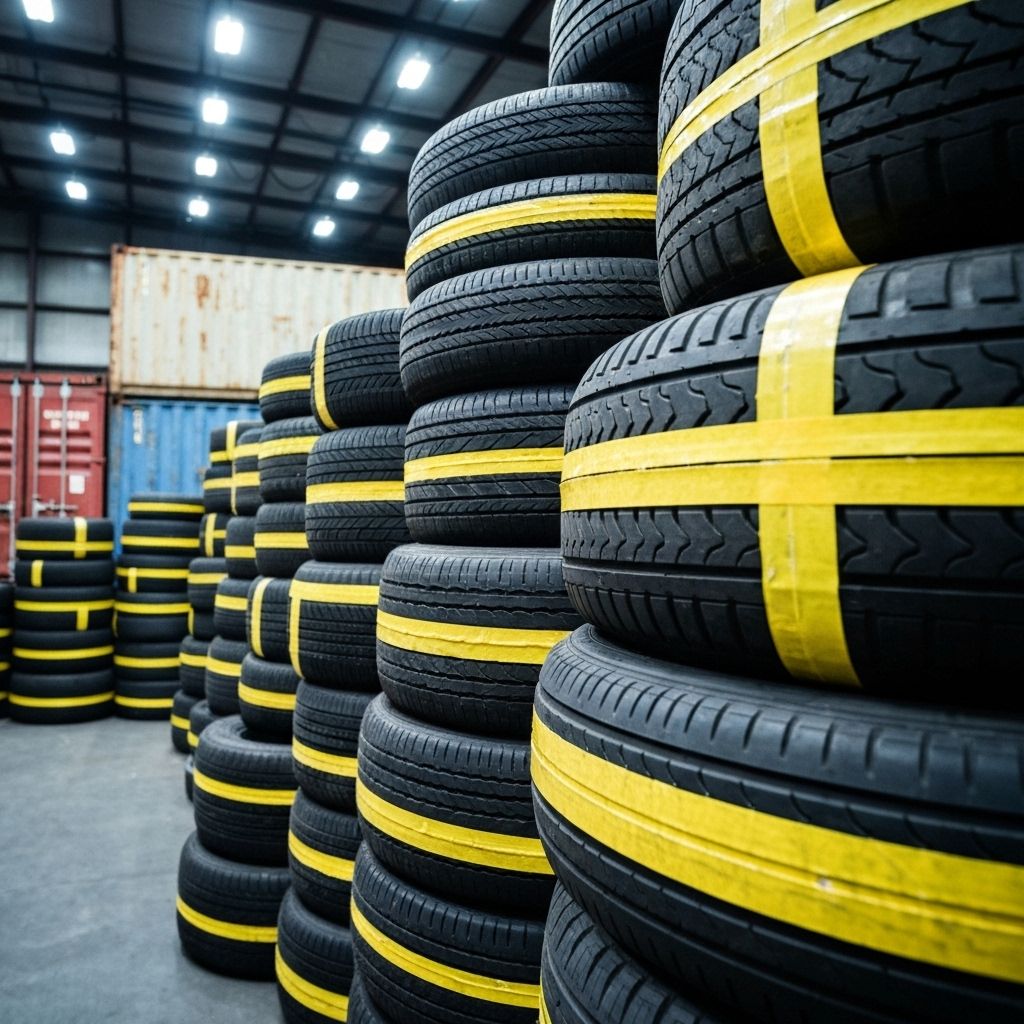 Warehouse with extensive tire inventory including new and used tires